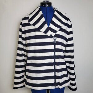 Talbots Womens Navy Blue/White Striped Long Sleeve Zip-up Jacket L